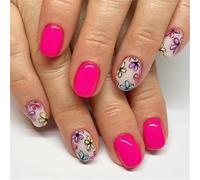 24 uñas postizas cuadradas cortas a presión, diseño de flores encantadoras, uñas acrílicas de color sólido, cubiertas completas, uñas adhesivas