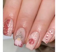 24 uñas postizas cuadradas cortas a presión, diseño de muñeco de nieve, para mujeres y niñas