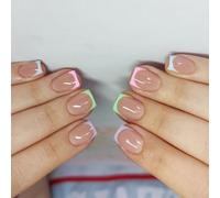 24 uñas postizas cuadradas cortas a presión, uñas postizas francesas, uñas postizas acrílicas, uñas artificiales pegadas para mujeres