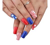 24 uñas postizas cuadradas cortas con diseño de estrella de la bandera estadounidense, para fiestas del 4 de julio, celebraciones del Día de la Independencia, eventos de verano
