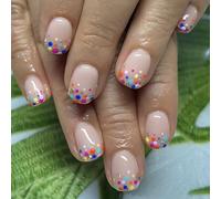 24 uñas postizas cuadradas cortas con patrón de puntos, accesorios de manicura, día de San Valentín, celebraciones de aplicación rápida