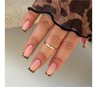 24 uñas postizas cuadradas cortas con punta francesa a presión, para manicura, decoración de leopardo, uñas postizas acrílicas para mujer