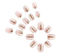 24 uñas postizas cuadradas cortas doradas brillantes, puntas francesas, uñas acrílicas artificiales para uso diario