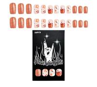 24 uñas postizas cuadradas de Halloween para Acción de Gracias, con diseños de flores y calabaza, para mujer, arte de uñas de otoño