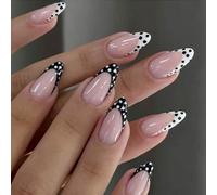 24 uñas postizas de ABS a presión, minimalistas, manicura francesa, lunares, patrones de puntos, se pegan rápidamente, para mujeres ocupadas, color blanco