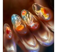 24 uñas postizas de almendra azul hielo con diseño de medusas, ABS transparente a presión para fiestas y uso diario, forma de almendra, iridiscentes, falsas