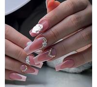 24 uñas postizas de ataúd de bailarinas, uñas postizas a presión, uñas artificiales, uñas postizas, diseños de uñas francesas