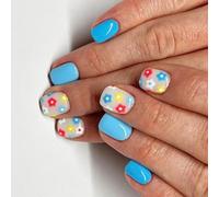 24 uñas postizas de flores coloridas, uñas artificiales de color sólido, cubiertas completas, se pegan a presión cuadradas cortas