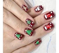 24 uñas postizas de lámina dorada a presión para Navidad, uñas postizas cortas en forma de ataúd para invierno