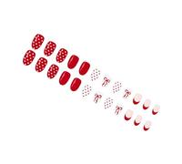 24 uñas postizas de manicura francesa, color rojo y blanco, patrón de puntos, uñas artificiales para uso diario, fiesta especial, boda, lazos decorados