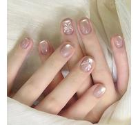 24 uñas postizas de ojo de gato, uñas artificiales brillantes, elegantes cubiertas completas, uñas adhesivas 3D de mariposa a presión