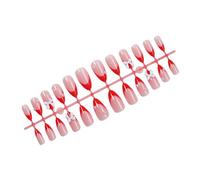 24 uñas postizas en forma de almendra con lazos, uñas artificiales para el día de San Valentín, uñas postizas a presión, punta francesa, uñas adhesivas