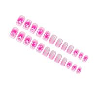 24 uñas postizas fáciles de aplicar de color rosa claro, diseño de flores francesas de rápida aplicación, falsas para mujeres, fiestas, color rosa claro