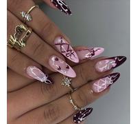 24 uñas postizas francesas elegantes con lazos de corazón dulce y diseños de puntos artificiales para mujeres elegantes