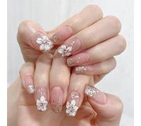 24 uñas postizas francesas, uñas postizas de cobertura completa, uñas cuadradas blancas nude, uñas a presión, uñas postizas francesas para mujeres y niñas, arte de uñas (B, talla única)