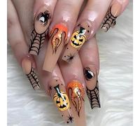24 uñas postizas largas de Halloween, diseño de calavera de gato fantasma, araña, uñas a presión, uñas acrílicas de cobertura completa para mujeres y niñas, accesorios de arte de uñas (005#)