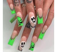 24 uñas postizas largas de Halloween, diseño de calavera de gato fantasma, araña, uñas a presión, uñas acrílicas de cobertura completa para mujeres y niñas, accesorios de arte de uñas (006#)