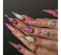 24 uñas postizas largas y puntiagudas, con gotas degradadas, cobertura completa, reutilizables, suministros de manicura a presión