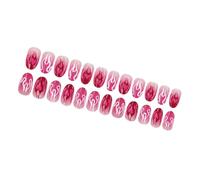 24 uñas postizas ovaladas cortas con patrón de llama de corazón, uñas acrílicas, accesorios para fiestas y uso diario