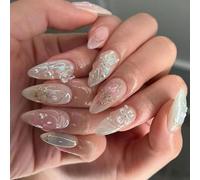 24 uñas postizas postizas con forma de arco, diseño de mariposas, artificiales, medianas, almendras