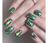 24 uñas postizas reutilizables de plástico ABS con diseño de campanas de copo de nieve, para fiestas, festivas, uñas artificiales de plástico ABS