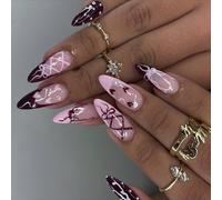 24 Uñas Postizas Versátiles Que Ofrecen Formas De Corazón Patrones De Puntos Uñas Artificiales Para Múltiples Combinaciones De Uñas Moradas