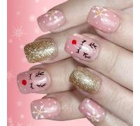 24 Ungues festivos a presión dorados centelleados de invierno con copos de nieve, arte cómodo artificial para mujeres, ideas de regalo ABS permanente artificial