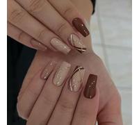 24 Unidades Bailarinas Uñas Falsas Uñas Artificiales Brillantes Enrejado Pegamento Brillante Prensa Para Mujer