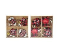 24 unidades de adornos colgantes en forma de labio con corazón de amor y oso, fabricados en madera de álamo natural laminada; decoraciones para árboles del Día de San Valentín con