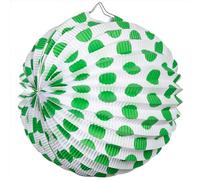 24 Unidades de farolillos de Papel Redondo de Color Blanco con Lunares Verdes de Ø 21,5 cm - Farolillos Colgante de Papel, decoración Fiesta Boda, cumpleaños, Primavera, Feria, comuniones.