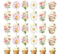 24 unidades de flores silvestres para decoración de tartas, flores silvestres cumpleaños, decoración para fiestas de crisantemo, tema de flores, boda, baby shower, cupcake, artículos de fiesta