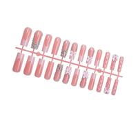 24 unidades elegantes lazos franceses 3D con diamantes de imitación para imprimir en las uñas uñas postizas cuadradas para pegar para mujeres