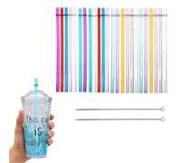 24 unidades Pajitas Reutilizables, Pajitas 100% reutilizables plástico rígido transparente con purpurina 23 cm cepillos de limpieza colores surtidos bebidas frías calientes fiestas hogar reuniones