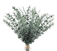 24 unids Eucalipto tallos hojas de eucalipto artificial tallos real gris verde táctil hoja ramas para la oficina en casa ramo flores centro pieza decoración de la boda