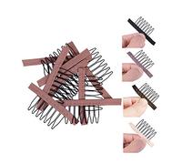 24 unids/lote peines para peluca Clips 7 dientes pinzas para peluca dientes de acero poliéster tela duradera para pelucas accesorios para pelucas herramientas (marrón claro)