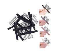 24 unids/lote peines para peluca Clips 7 dientes pinzas para peluca dientes de acero poliéster tela duradera para pelucas accesorios para pelucas herramientas (negro)