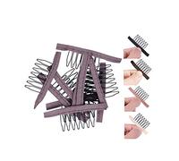 24 unids/lote peines para pelucas, clips para peluca de 7 dientes, dientes de acero, tela duradera de poliéster para tapas de pelucas, accesorios para peluca, herramientas (marrón)