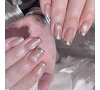 24 Veces Medios de Uñas postizas cuadradas Consejos franceses Uñas Artificiales Prensa elegante en las uñas Uñas acrílicas brillantes