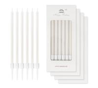 24 velas blancas de cumpleaños, velas de fiesta, velas de feliz cumpleaños, decoraciones de pastel blancas, vela larga y fina de perlas para niñas, niños, hombres, mujeres, decoraciones de fiesta de