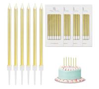 24 Velas de Cumpleaños Largas y Finas en dorado,Velas de Fiesta y Feliz Cumpleaños para Decoraciones de Pastel y Torta,para Fiestas de Niñas,Hombres y Mujeres en Cumpleaños y Eventos