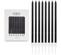 24 velas de cumpleaños metálicas, color negro, con soportes - velas decorativas para tartas - cumpleaños, boda, fiesta adulta y niño - decoración de fiesta elegante