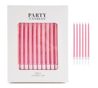 24 Velas de Cumpleaños Rosa con Soporte,Velas de cumpleaños de pastel,Efecto Metálico de Perlas,Elegante Decoración para Fiestas,Pasteles, Cupcakes,Velas Largas y Delgadas para Mujeres