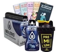 24 x Bebida Bolero ARANDANO AZUL Hidratante Sin Azucar (24x9 grs) + 50 Pepitas Saludables para una vida más sana by Cia&Co + 1 Botella mezcladora shaker exclusiva Cia&Co (500 ml)