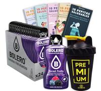 24 x Bebida Bolero FRUTAS DEL BOSQUE Hidratante Sin Azucar (24x9 grs) + 50 Pepitas Saludables para una vida más sana by Cia&Co + 1 Botella mezcladora shaker exclusiva Cia&Co (500 ml)