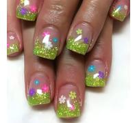 24 x French Tip Stick on Nails Festival Press on Flowers Full Cover False Manicura Accesorios