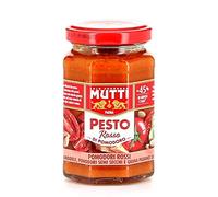 24 x Mutti Pesto Rosso Pomodori Rossi Pesto de tomate rojo Pasta Salsa 100% Tomate Italiano Vaso 180 g Salsas de especias con almendras, tomates, semillas secas y Grana Padano