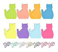 240 hojas de notas adhesivas en forma de gato, con 7 clips en forma de gato, notas de animales de dibujos animados, notas de oficina de colores, notas autoadhesivas, aptas para oficinas y familias