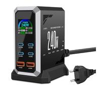 240 W USB C cargador múltiple, PD 140 W 65 W cargador rápido 6 puertos estación de carga GaN-III cargador con 4 puertos USB-C + 2 puertos USB-A para MacBook iPad Pro/Air, iPhone 16 15 Pro Max, Samsung