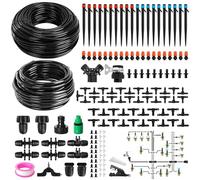 240FT DIY Automatic Drip Irrigation System Kits for Garden Plant Watering Misting for Greenhouse Patio Lawn with Adjustable Emitters 5/16" and 1/4" Tubing Connectors Fittings