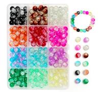 240pcs Cuentas de Vidrio Agrietado, 8mm Perlas Redonda, Cuentas de Cristal Craqueladas, Colorido Cuentas Redondas de Agrietadas para Hacer Joyas, Collares, Manualidades